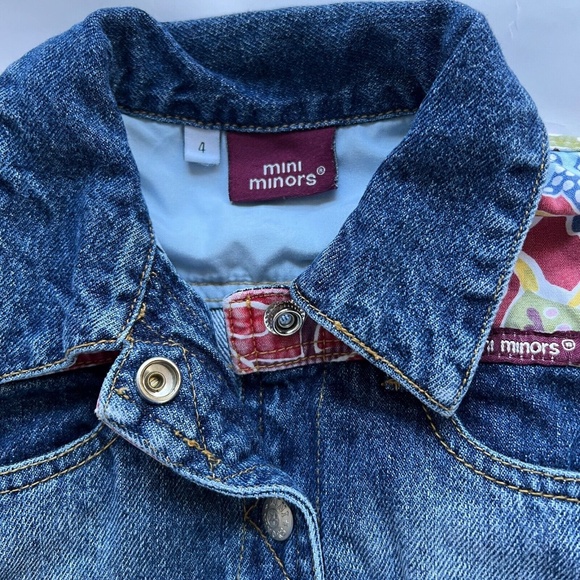 MINI MINORS Girls Dress Denim Top Floral Skirt Size 4 Long Sleeve Pockets Blue - Picture 3 of 6